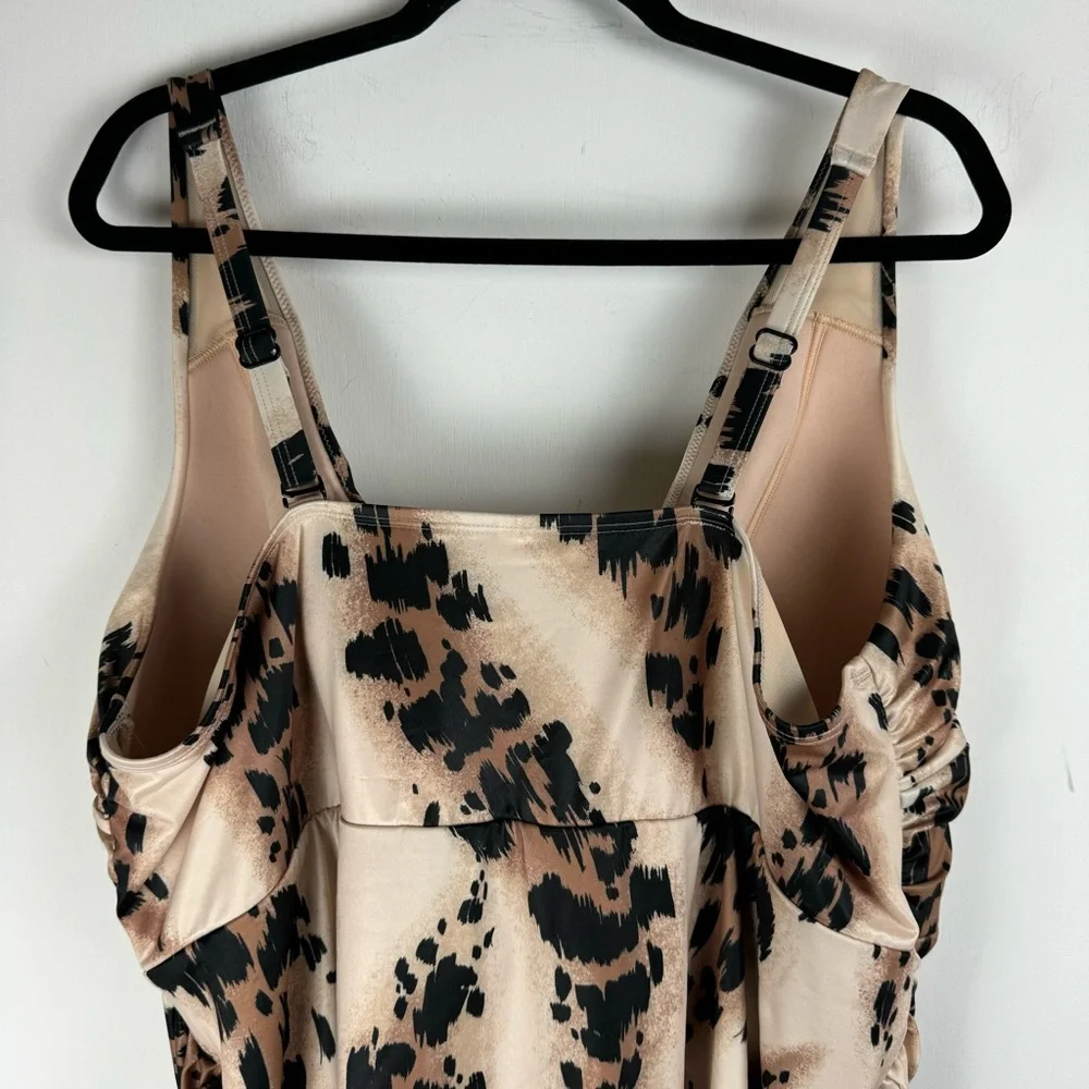 NWT Cacique Swim No Wire One Piece Sz 28 Animal Print Belt Tie Waist